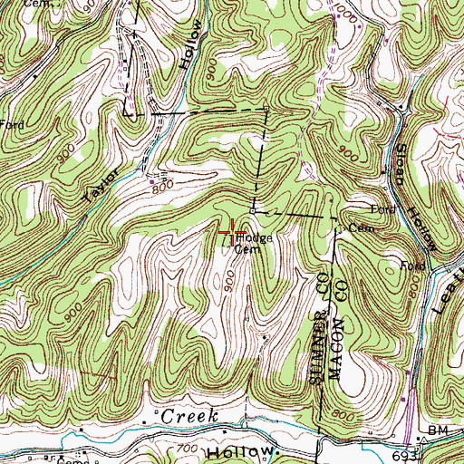 Topographic Map of Hodge Cemetery, TN
