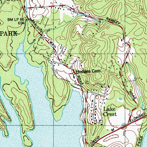 Topographic Map of Hodges Cemetery, TN