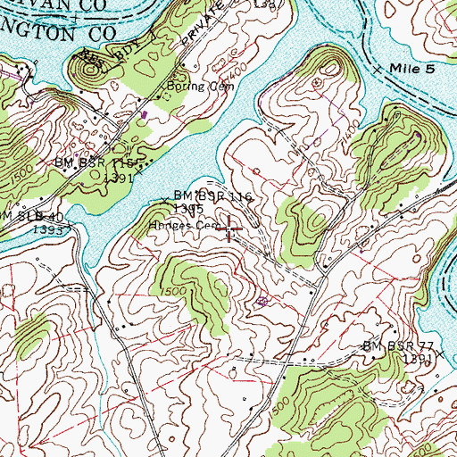 Topographic Map of Hodges Cemetery, TN