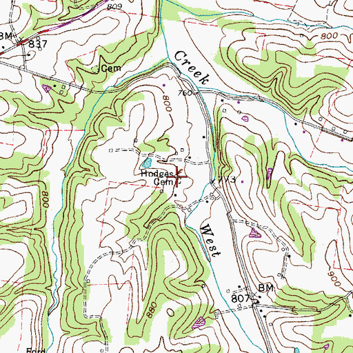 Topographic Map of Hodges Cemetery, TN