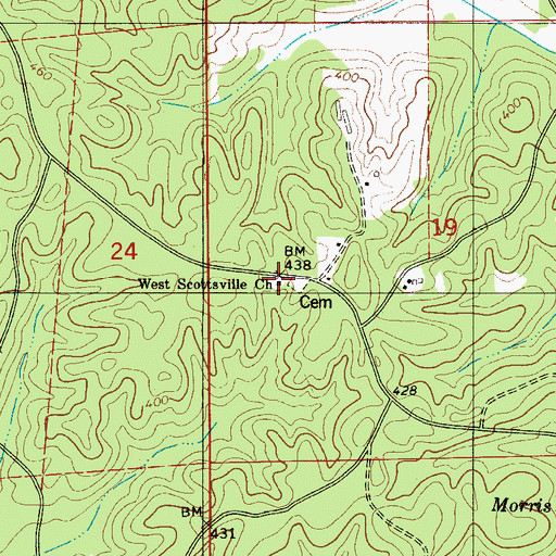 Topographic Map of West Scottsville United Methodist Church, AL