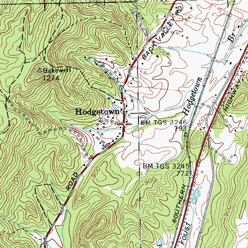 Topographic Map of Hodgetown, TN