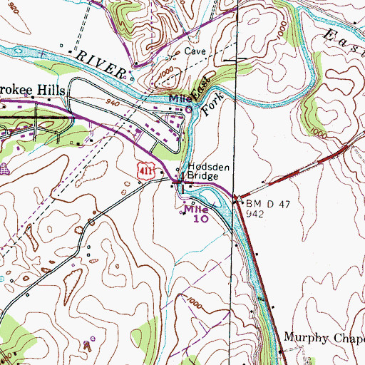 Topographic Map of Hodsden Bridge, TN