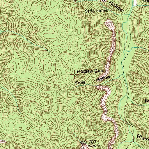 Topographic Map of Hogjaw Gap, TN