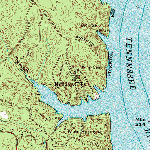 Topographic Map of Holiday Hills, TN