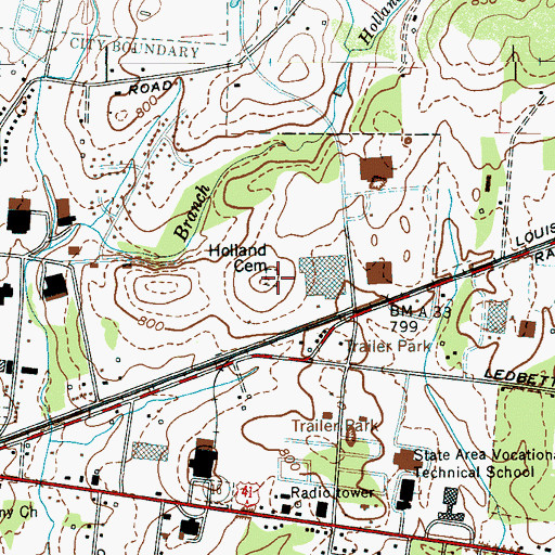 Topographic Map of Holland Cemetery, TN