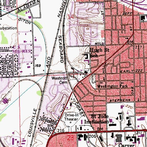 Topographic Map of Westcott Cemetery, AL