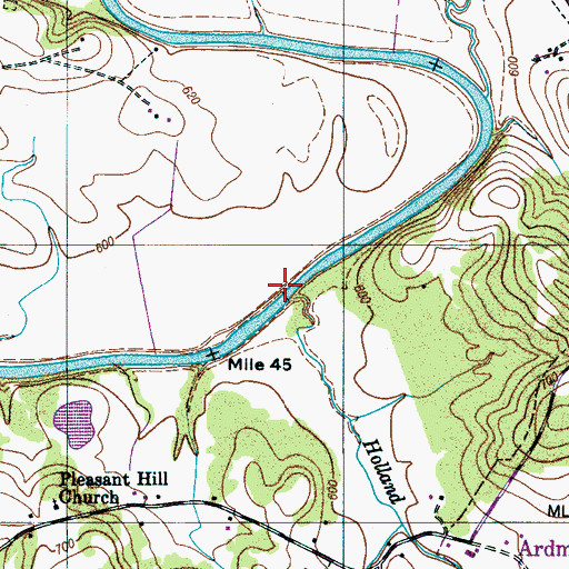 Topographic Map of Holland Creek, TN