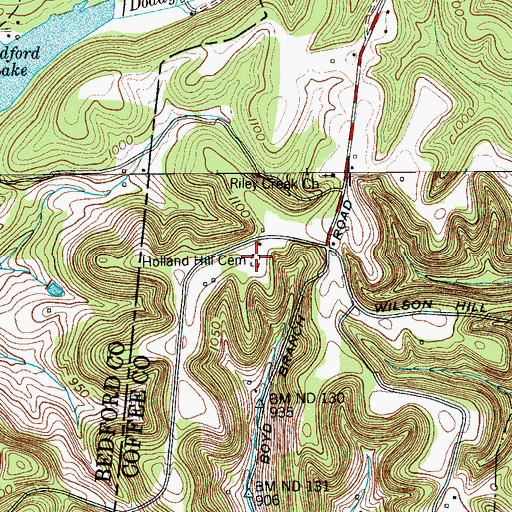 Topographic Map of Holland Hill Cemetery, TN