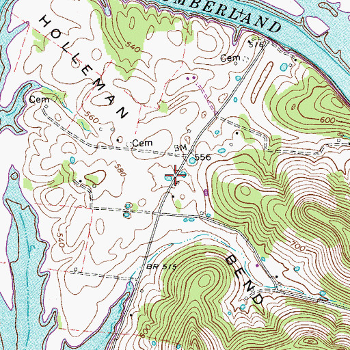 Topographic Map of Holleman Bend, TN