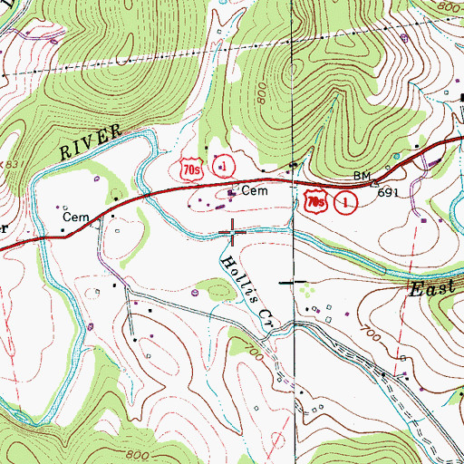 Topographic Map of Hollis Creek, TN