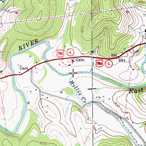 Topographic Map of Hollis Creek, TN