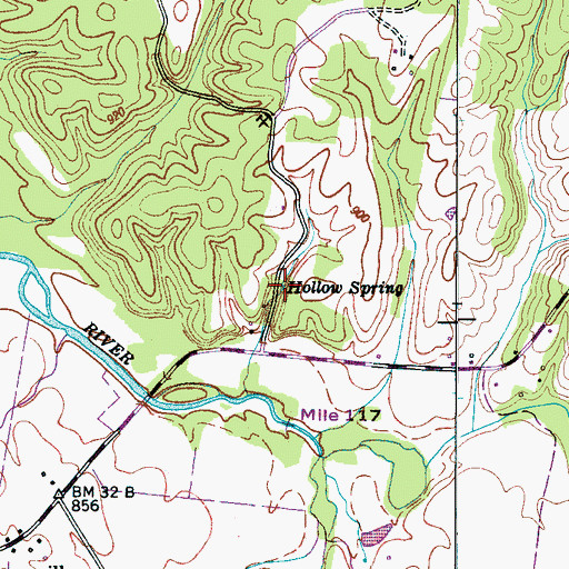 Topographic Map of Hollow Spring, TN