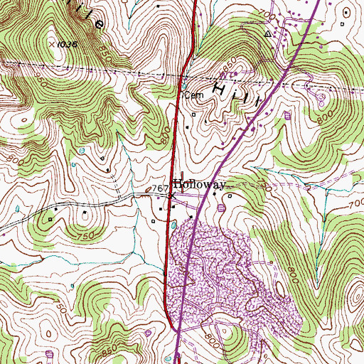 Topographic Map of Holloway, TN