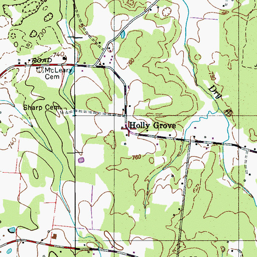 Topographic Map of Holly Grove, TN
