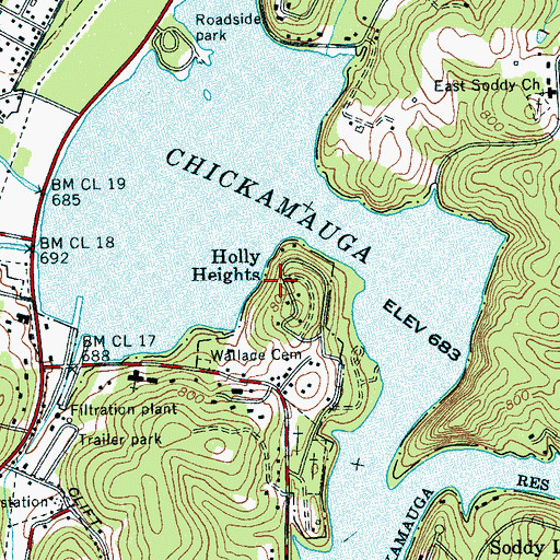 Topographic Map of Holly Heights, TN