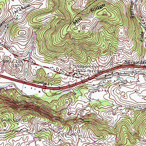 Topographic Map of Holly Springs Church, TN