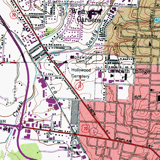 Topographic Map of Hollywood Cemetery, TN
