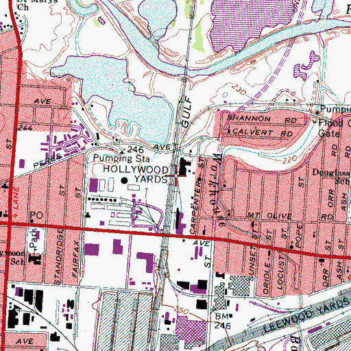 Topographic Map of Hollywood Yards, TN