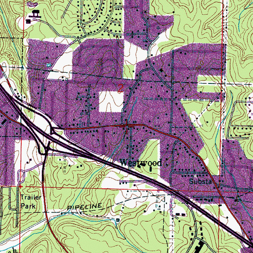 Topographic Map of Westwood, AL