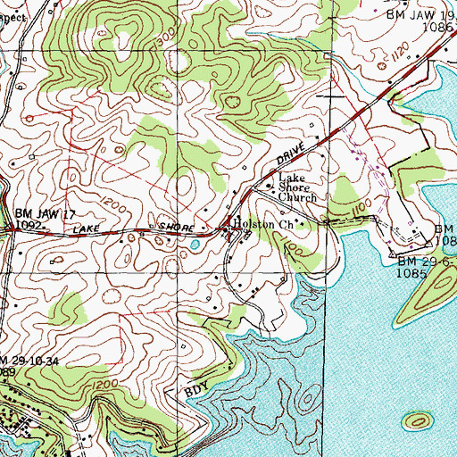 Topographic Map of Holston Church, TN