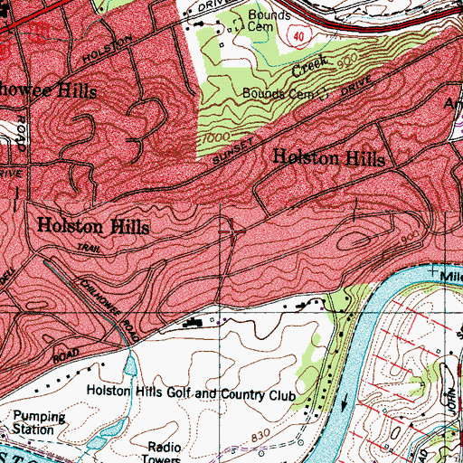 Topographic Map of Holston Hills, TN