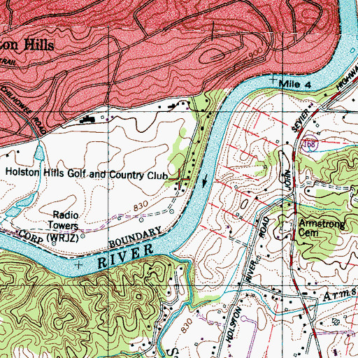 Topographic Map of Holston Hills Golf and Country Club, TN