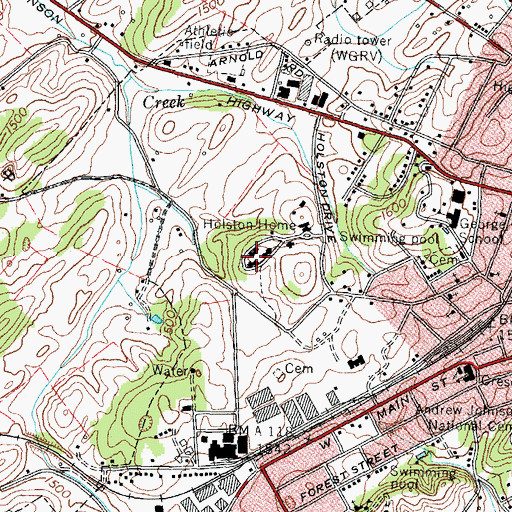 Topographic Map of Holston Home, TN