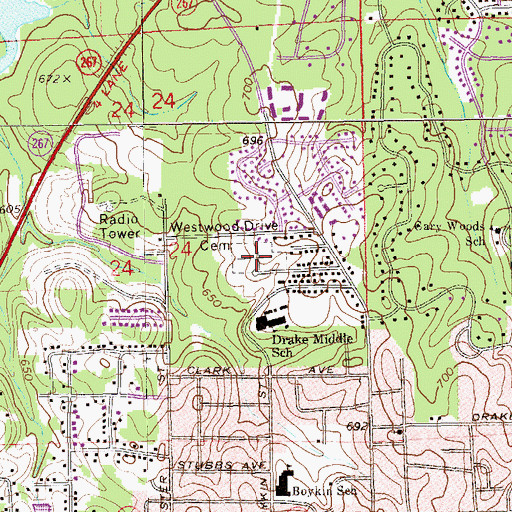 Topographic Map of Westwood Drive Cemetery, AL