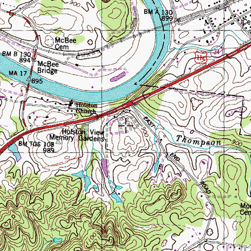 Topographic Map of Holston View Memory Gardens, TN