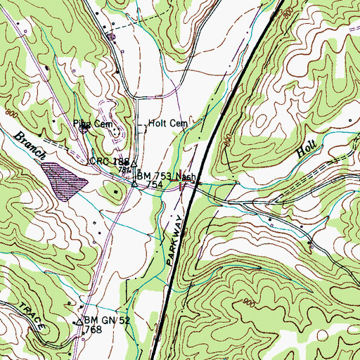 Topographic Map of Holt Branch, TN