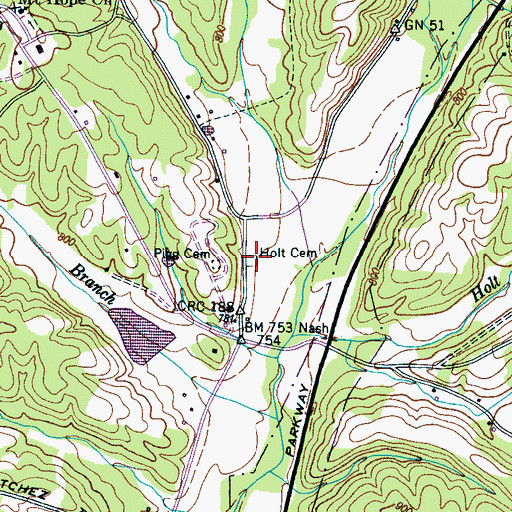 Topographic Map of Holt Cemetery, TN