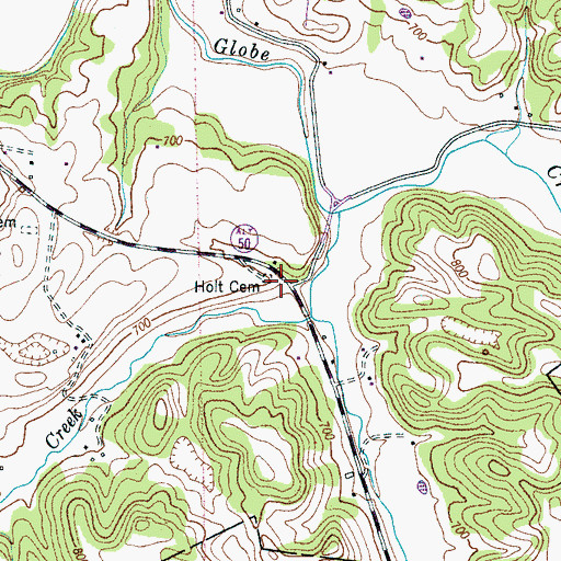 Topographic Map of Holt Cemetery, TN