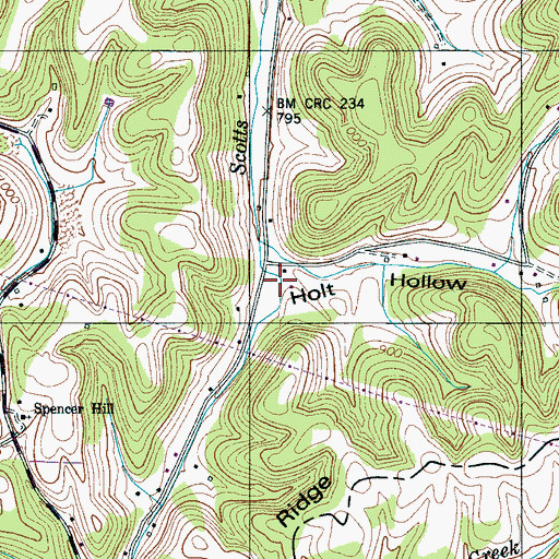 Topographic Map of Holt Hollow, TN