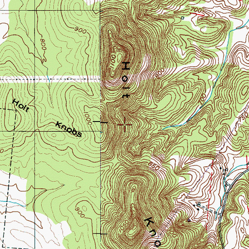 Topographic Map of Holt Knobs, TN