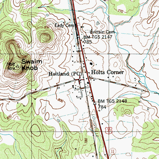 Topographic Map of Holtland, TN