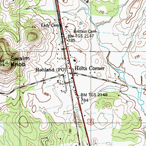 Topographic Map of Holts Corner, TN