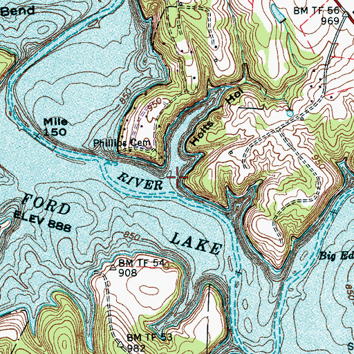 Topographic Map of Holts Hollow, TN