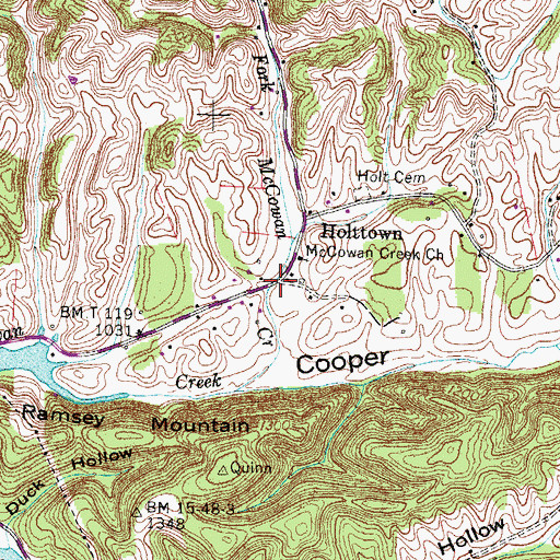 Topographic Map of Holttown, TN