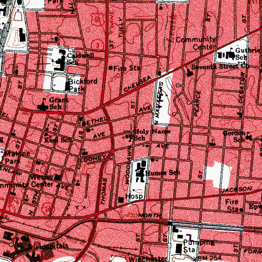 Topographic Map of Holy Name School, TN