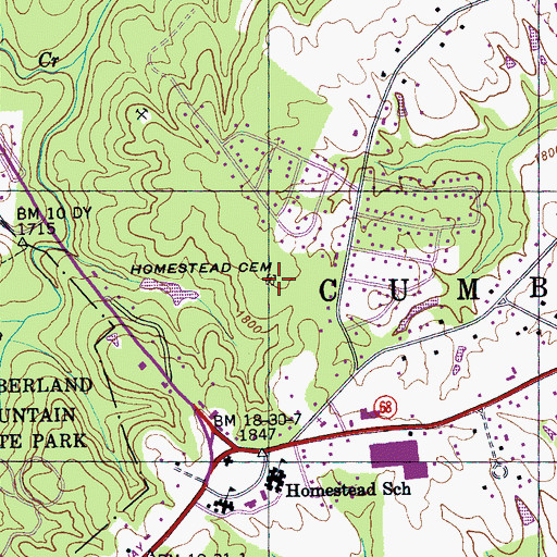 Topographic Map of Homestead Cemetery, TN