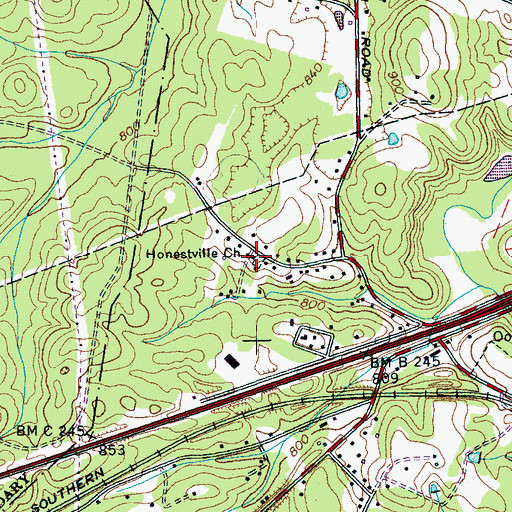 Topographic Map of Honestville Church, TN