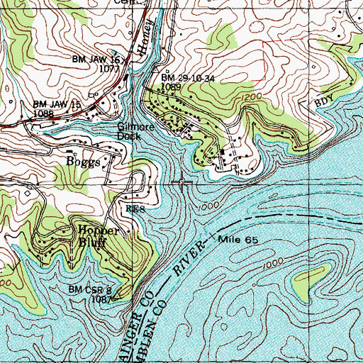Topographic Map of Honey Creek, TN