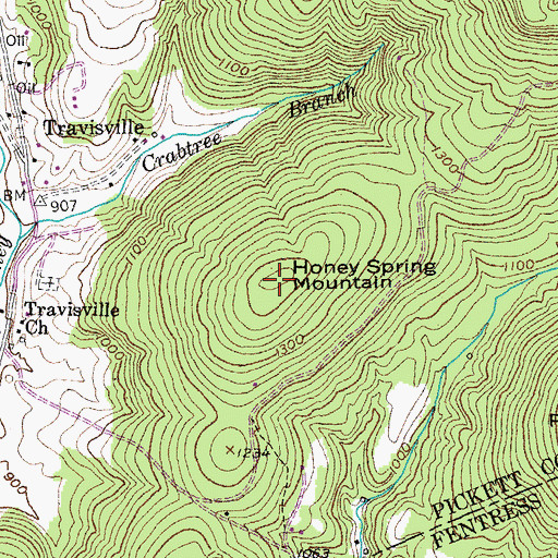 Topographic Map of Honey Spring Mountain, TN
