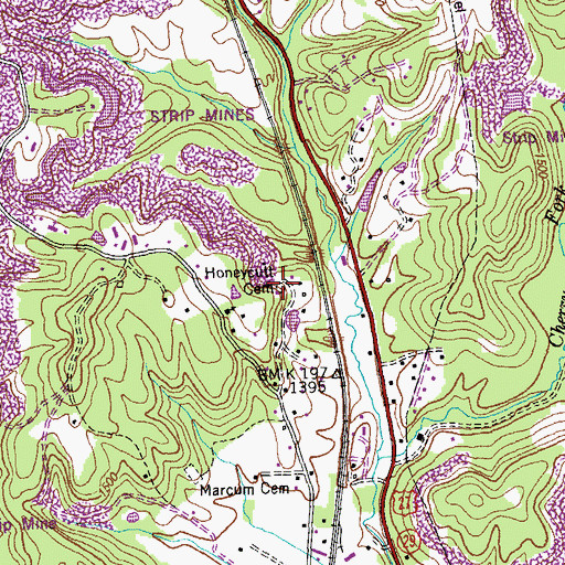 Topographic Map of Honeycutt Cemetery, TN