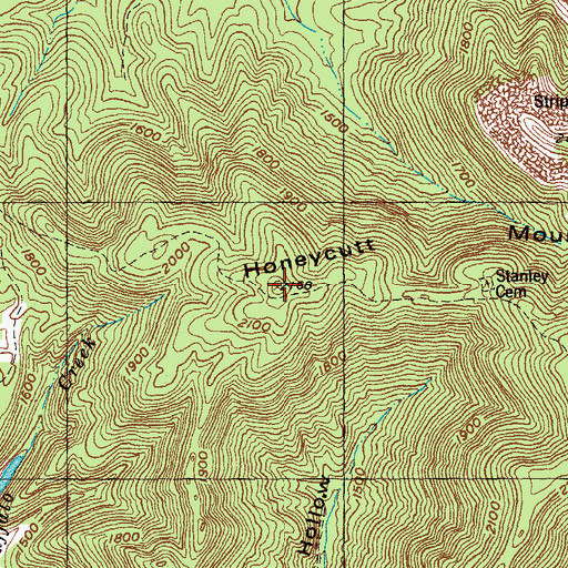 Topographic Map of Honeycutt Mountain, TN
