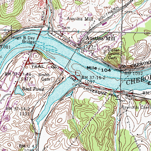 Topographic Map of Honeycutt Creek, TN