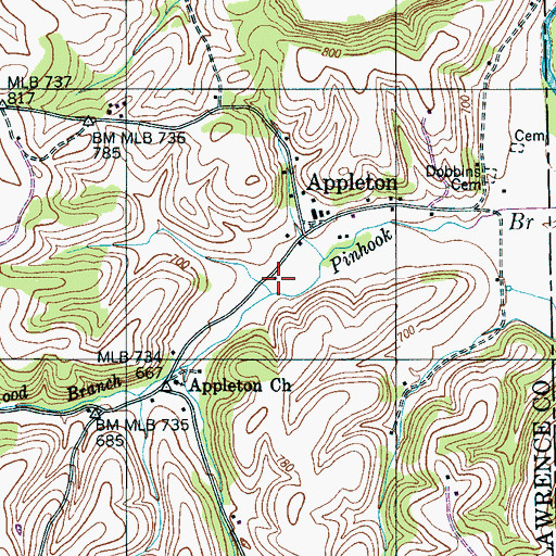 Topographic Map of Hood Branch, TN