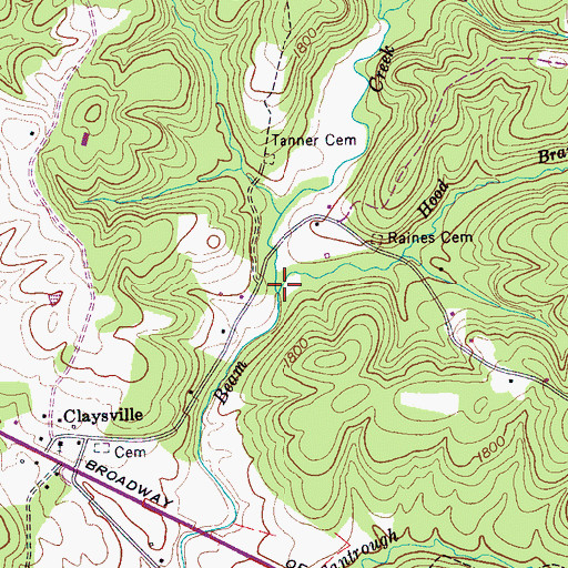 Topographic Map of Hood Branch, TN