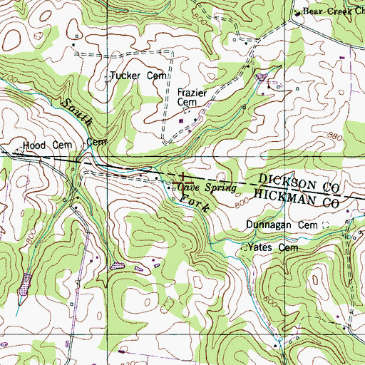 Topographic Map of Hood Cemetery, TN